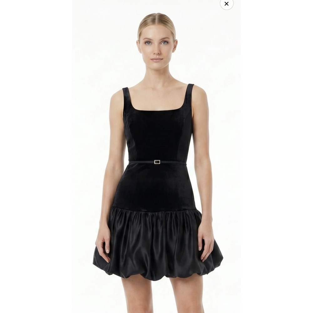 Maison Tara Fit & Flare Dress Womens 10 Black New Velvet Satin Belted 92658MK